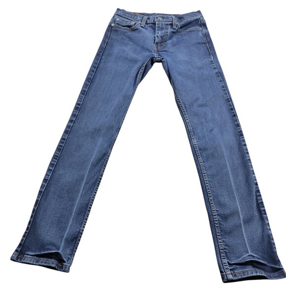 Levis 511 Jeans Mens 29x29.5 Tag 29x32 Slim Denim Dark Wash Distressed - Picture 1 of 7